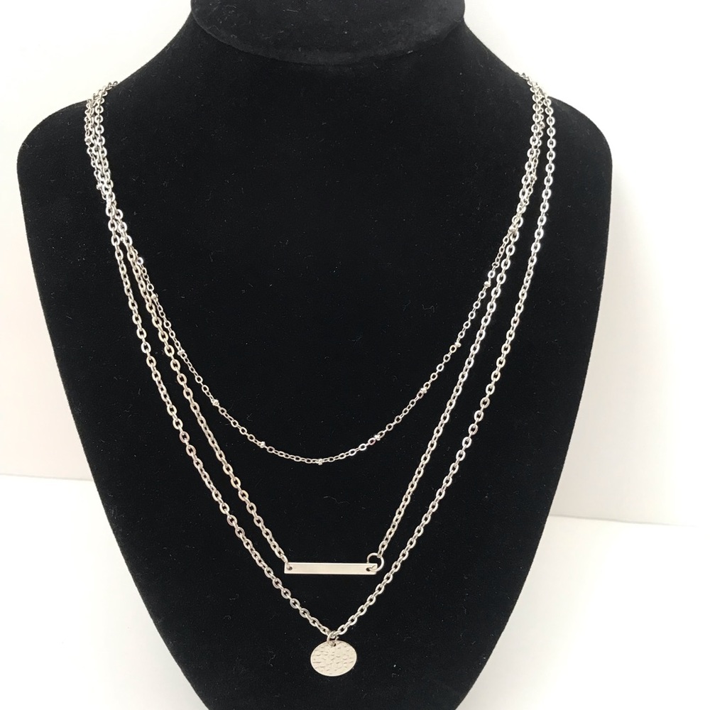 ❣️New Triple Layer Silver Tone Necklace - Picture 1 of 7